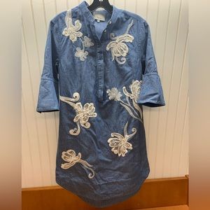 3.1 Phillip Lim shirt dress size 2 blue chambray with white flowers